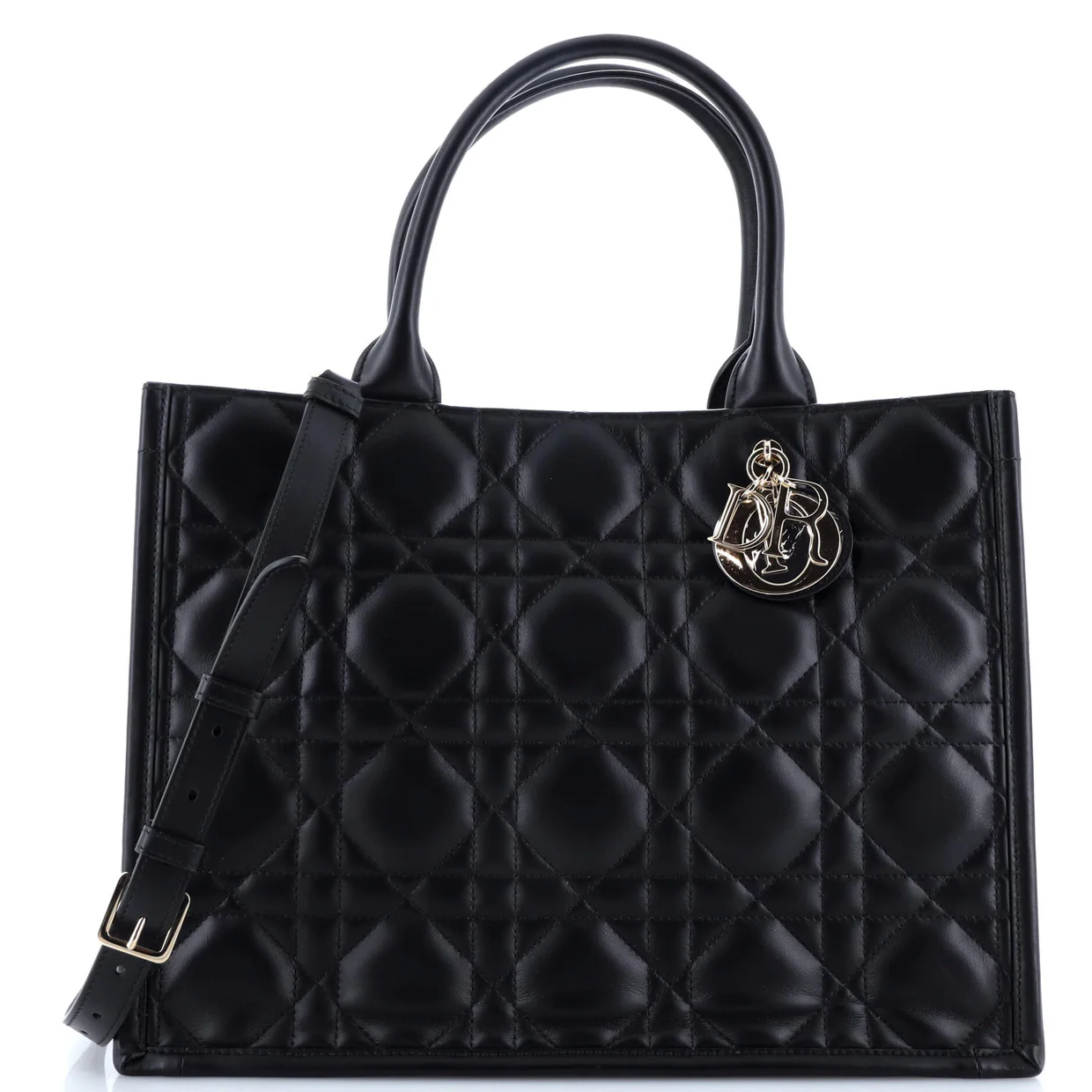 Book Tote with Strap Macrocannage Quilt Calfskin Large - Deep Luxury