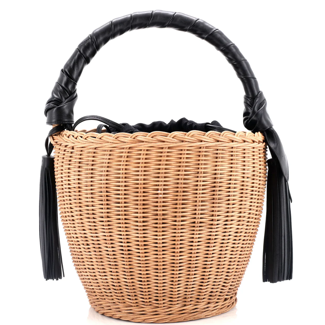 Panier Tassel Round Bucket Bag Wicker with Leather - Deep Luxury