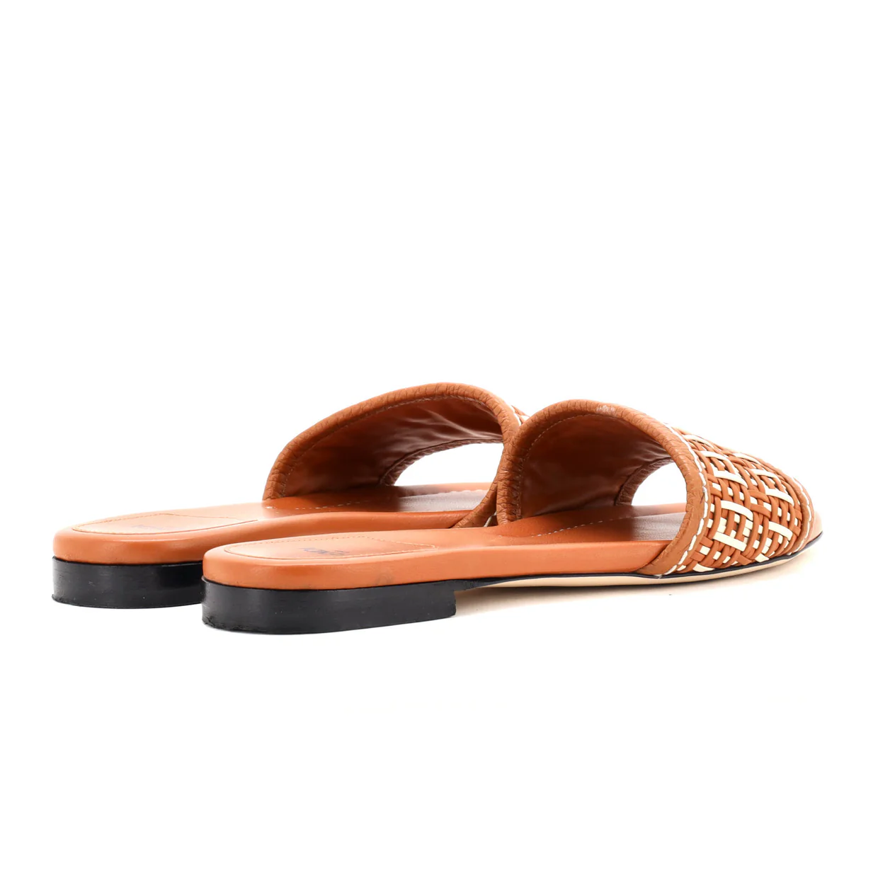 Women's FF Flat Mule Sandals Woven Leather - Deep Luxury