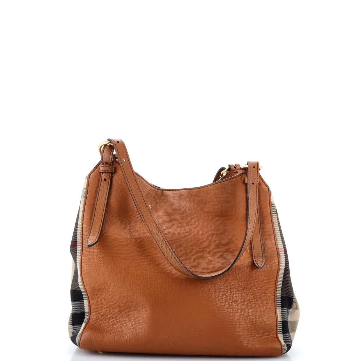 Canterbury Tote Leather and House Check Canvas Small - Deep Luxury