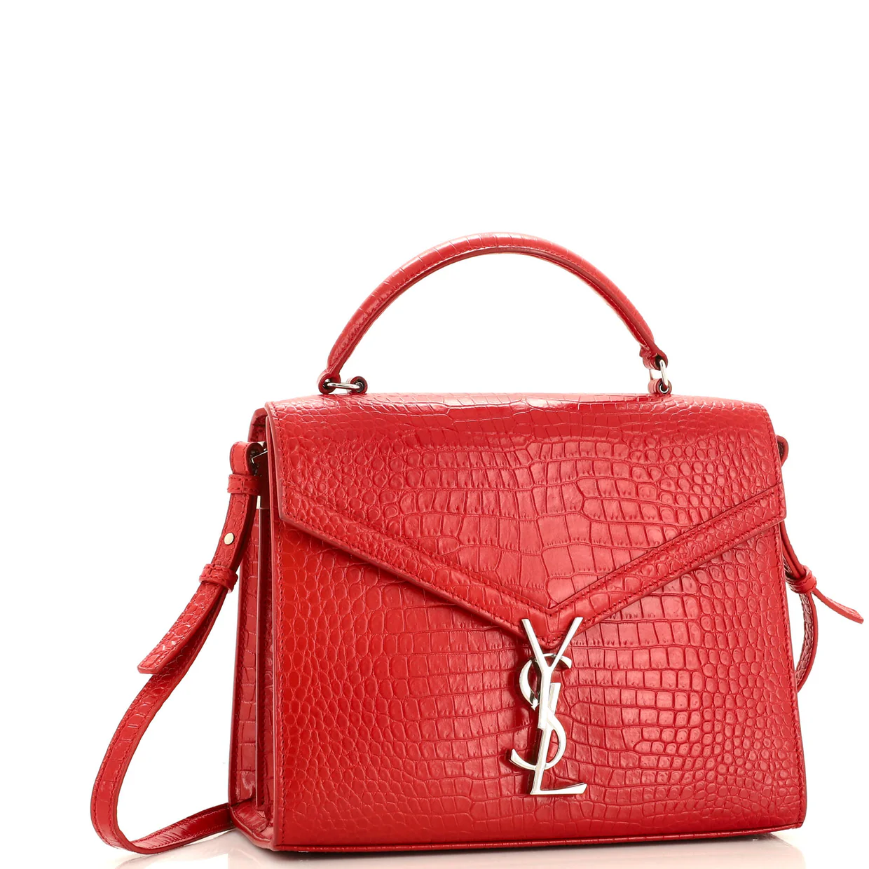 Cassandra Top Handle Bag Crocodile Embossed Leather Medium - Deep Luxury