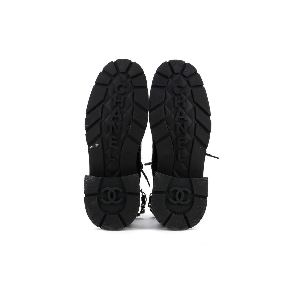 Women's Charm Chain CC Cap Toe Combat Boots Quilted Leather - Deep Luxury