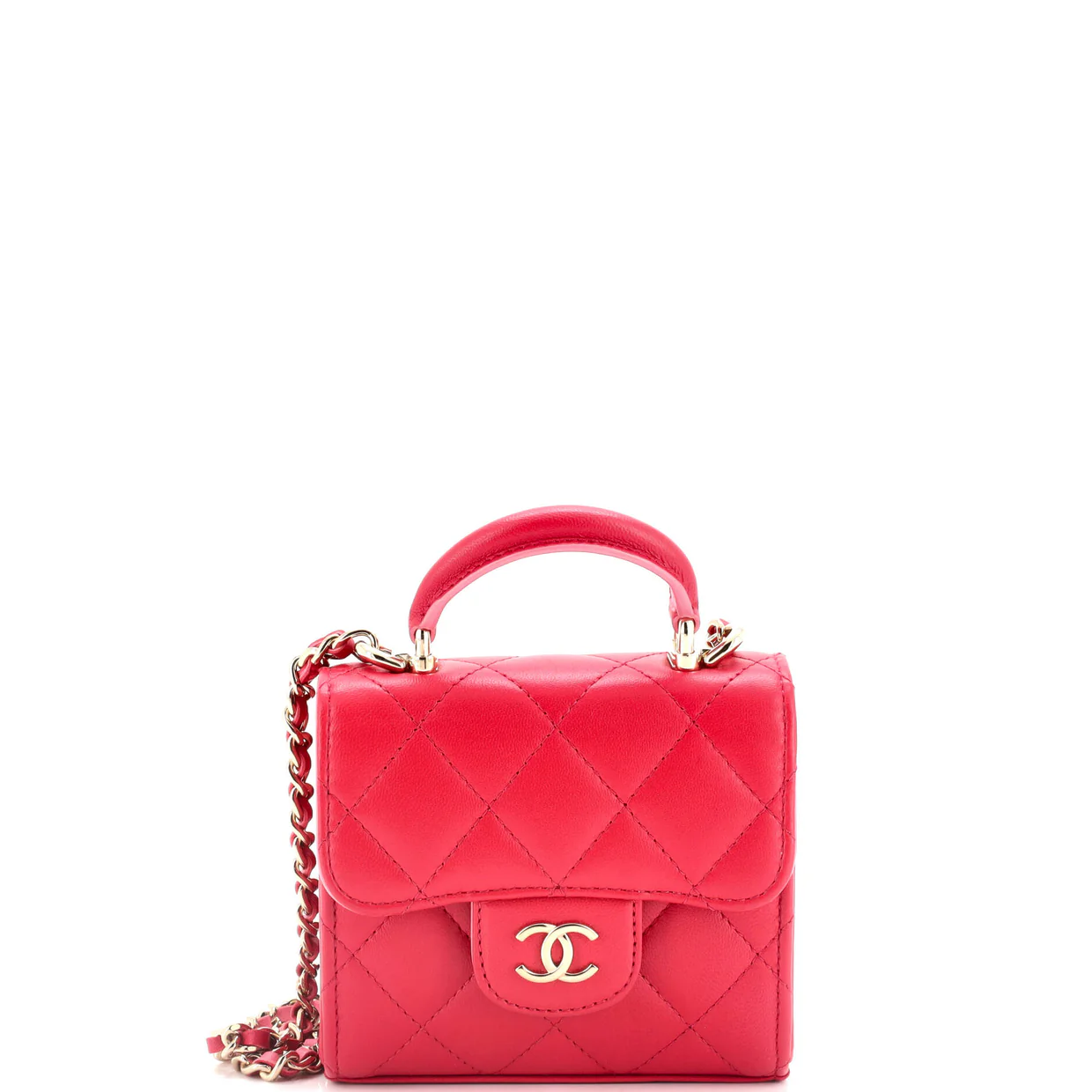 Square Classic Flap Top Handle Clutch with Chain Quilted Lambskin - Deep Luxury