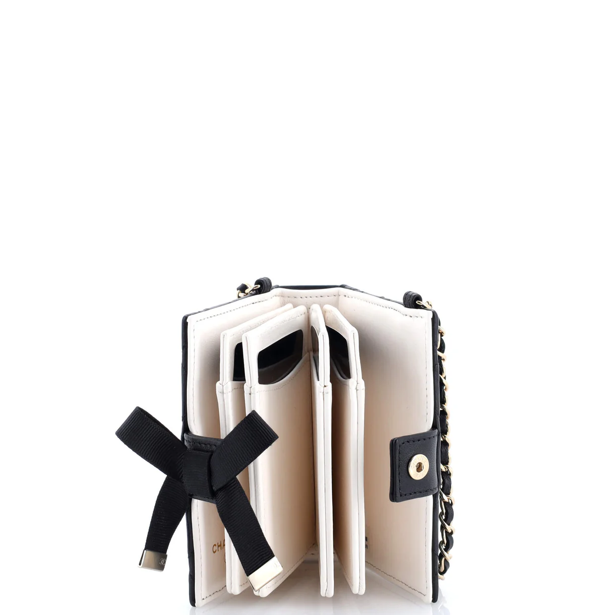 CC Book Card Holder with Chain Quilted Lambskin - Deep Luxury