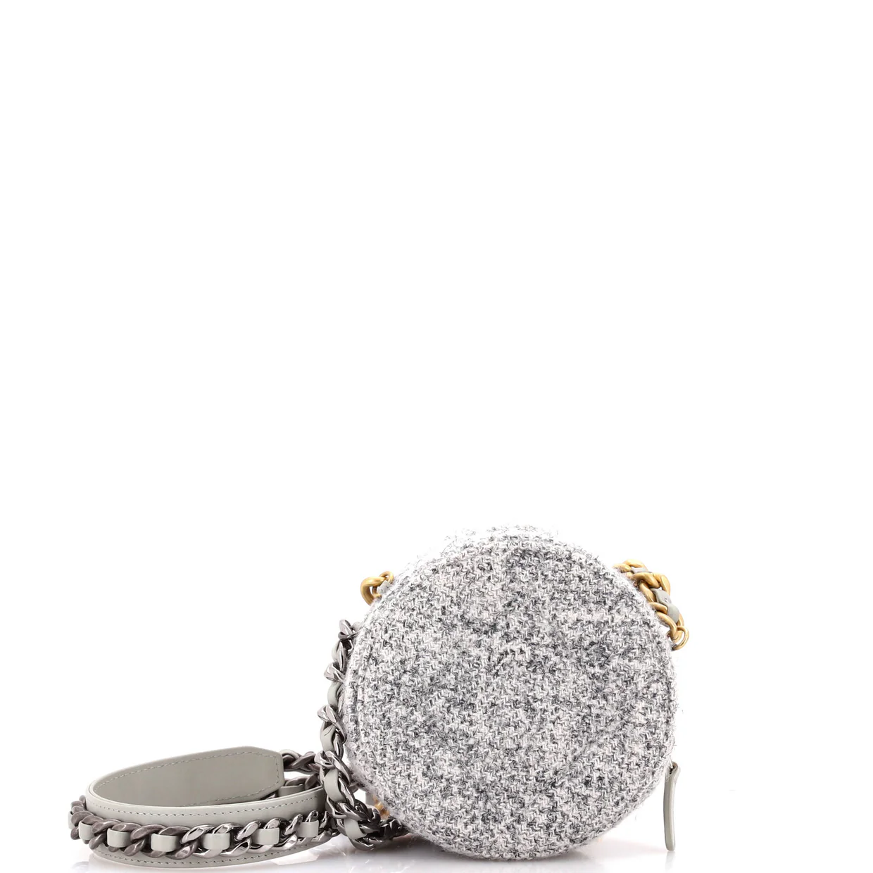 19 Round Clutch with Chain Quilted Tweed - Deep Luxury