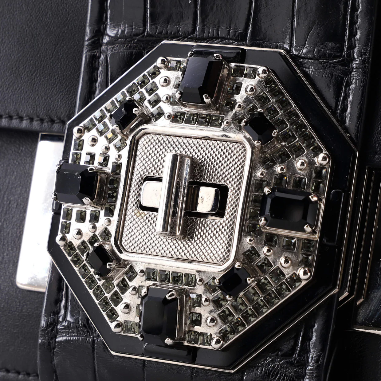 Crystal Ribbon Shoulder Bag City Calf and Crocodile Embossed Leather Small - Deep Luxury