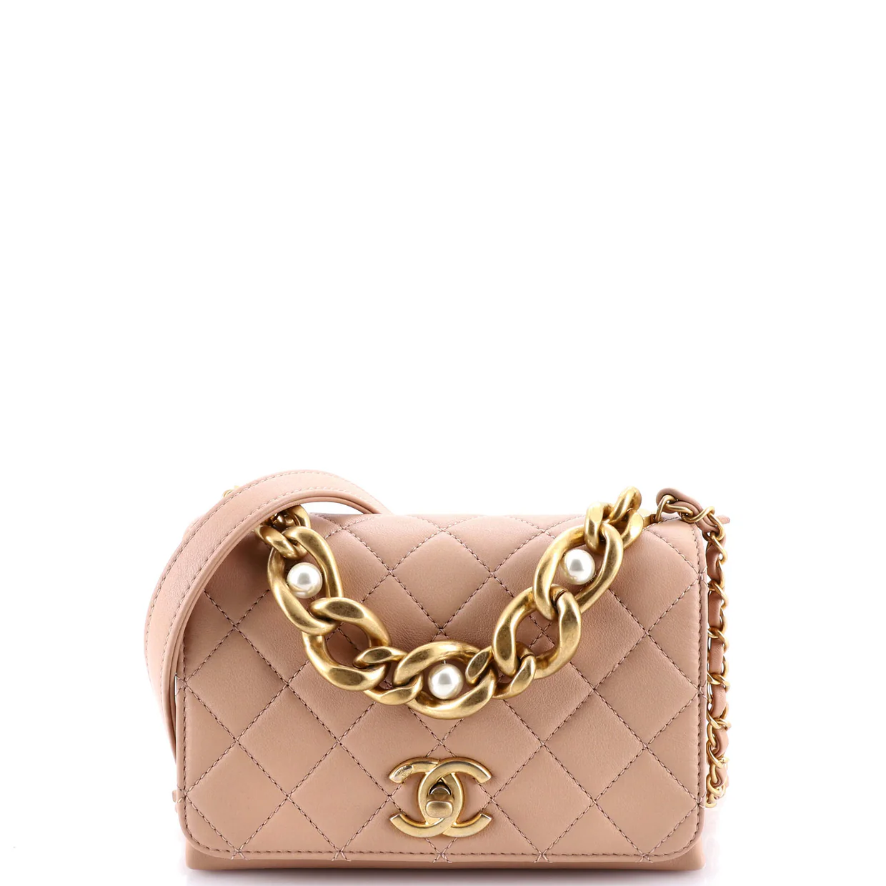 Pearl Boy Chain Flap Bag Quilted Calfskin Mini - Deep Luxury