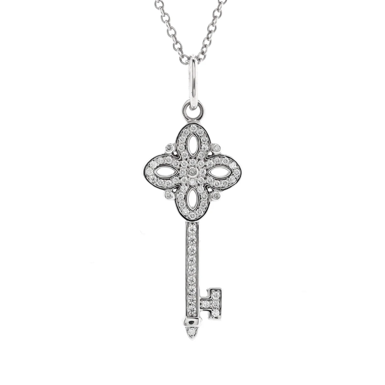 Victoria Key Pendant Necklace Platinum and 18k White Gold with Diamonds Mini - Deep Luxury