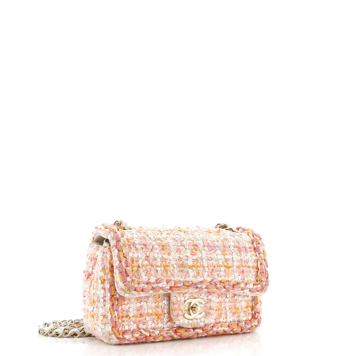 Classic Single Flap Bag Braided Quilted Tweed with Sequins Mini - Deep Luxury