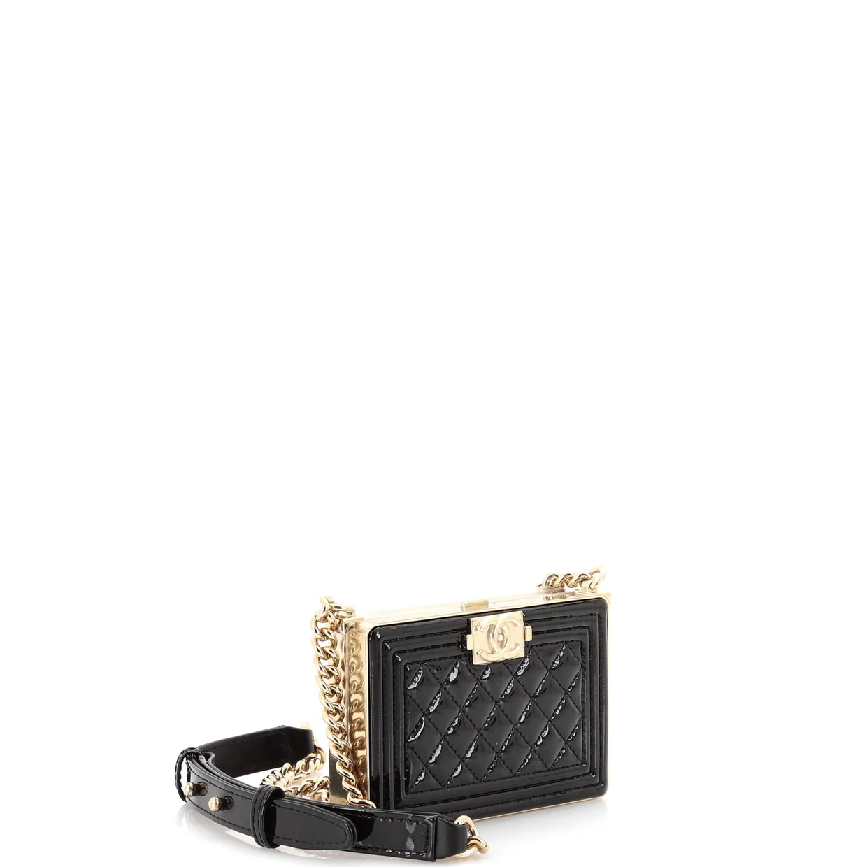 Boy Chain Box Minaudiere Quilted Patent - Deep Luxury