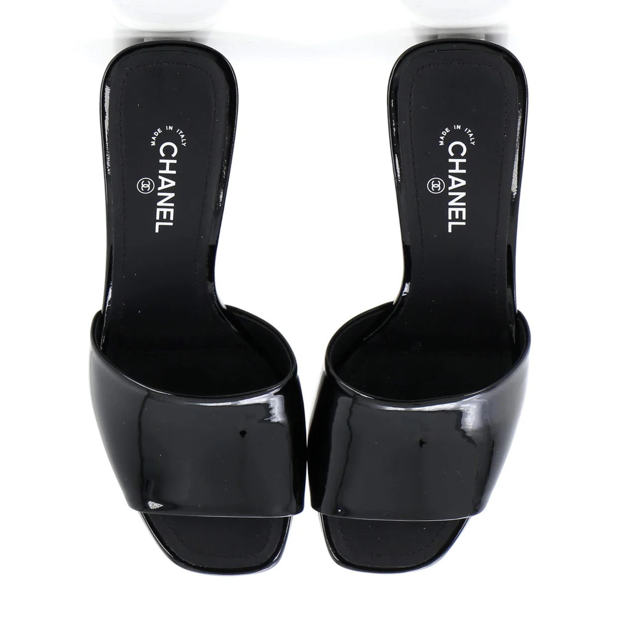 Women's CC Block Heeled Mule Sandals Patent - Deep Luxury