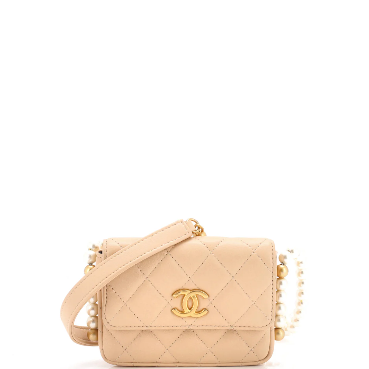 About Pearls Flap Card Holder with Chain Quilted Calfskin - Deep Luxury