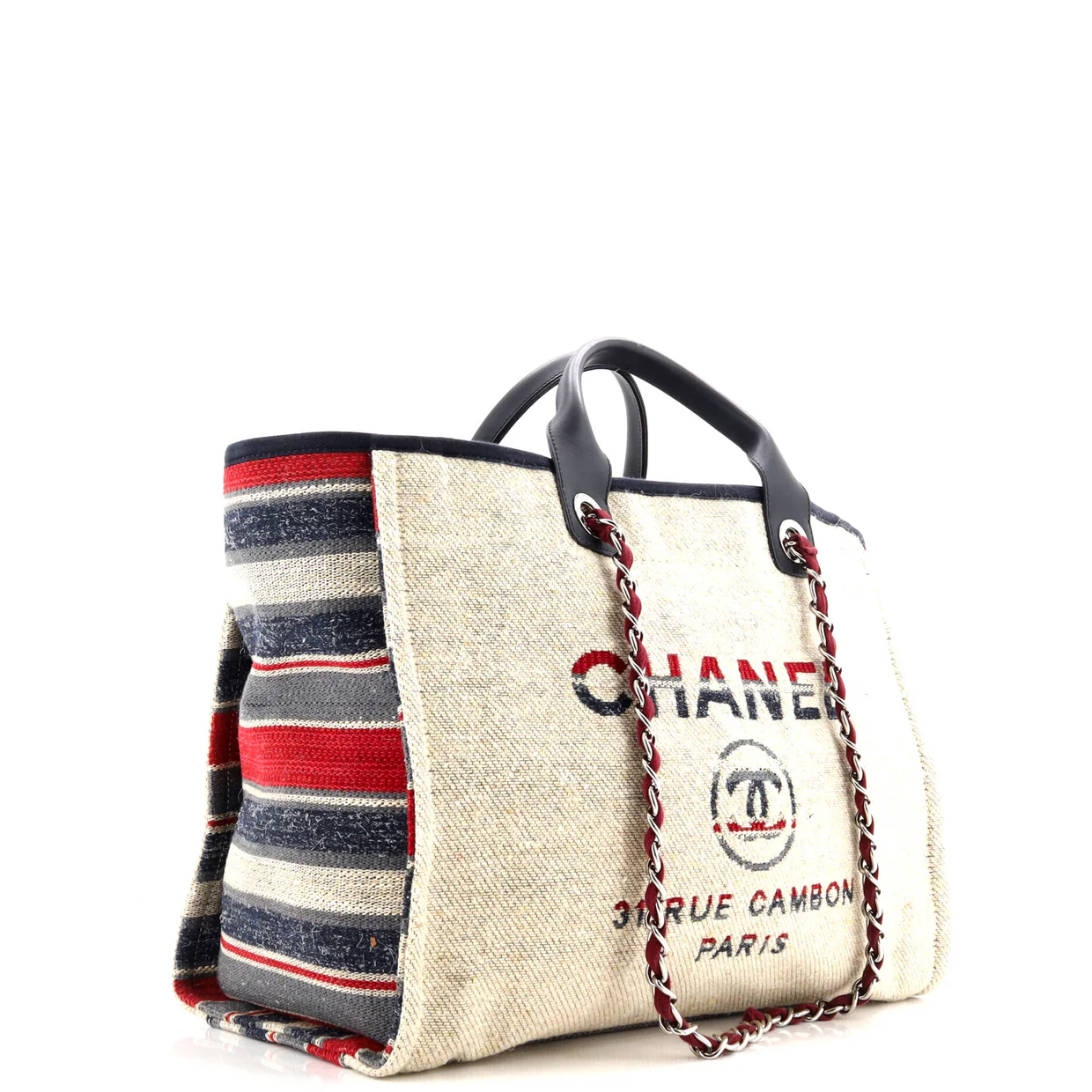 Deauville Tote Canvas with Striped Detail Medium - Deep Luxury