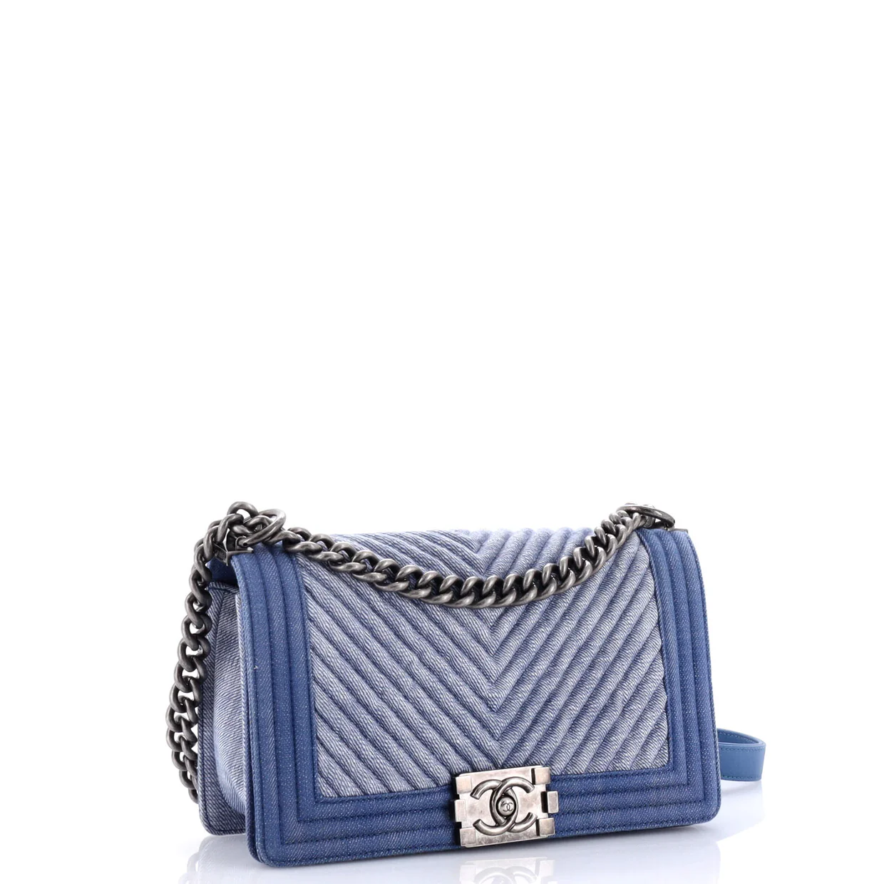 Boy Flap Bag Chevron Denim Old Medium - Deep Luxury