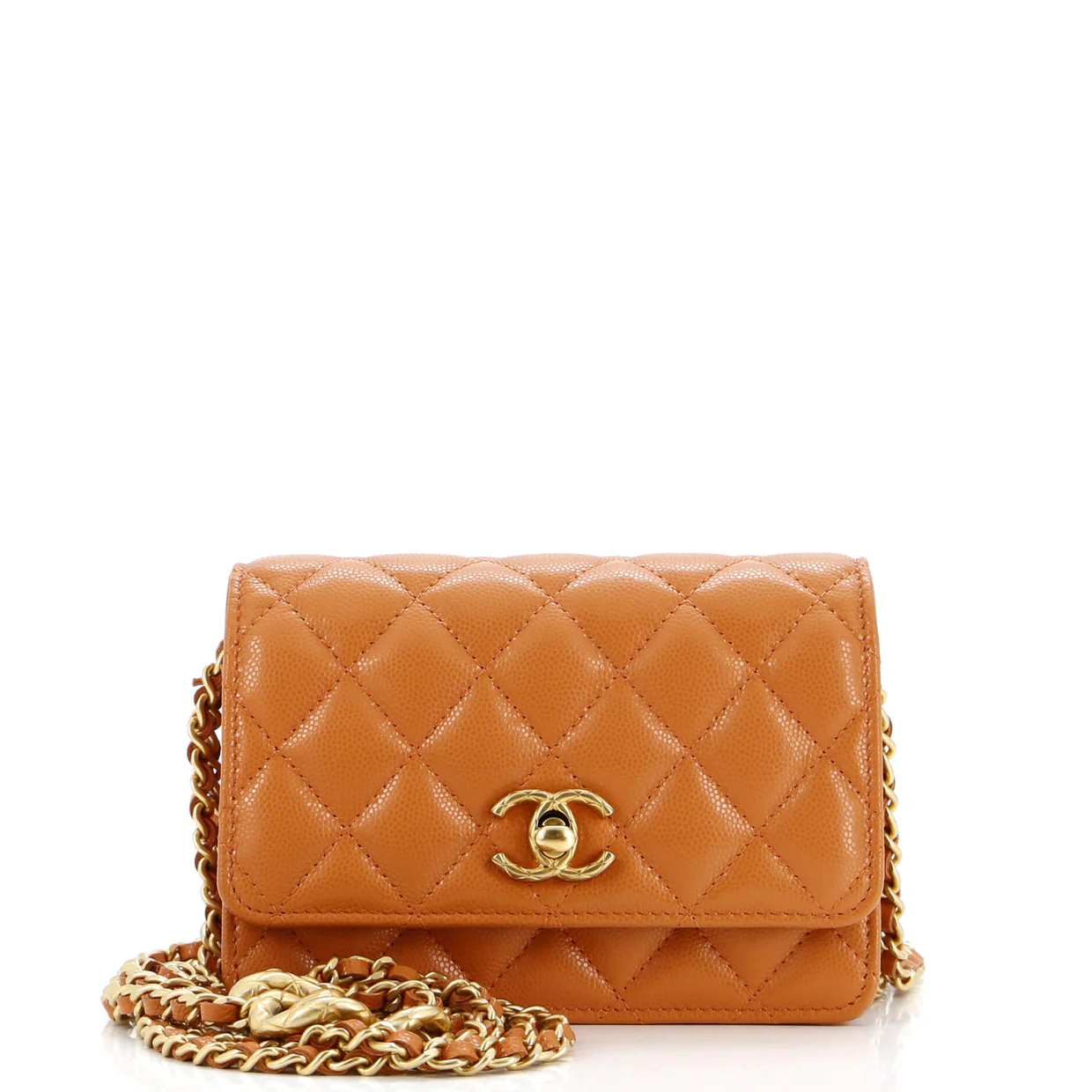 Mixed Chain Link CC Wallet on Chain Quilted Caviar Mini - Deep Luxury