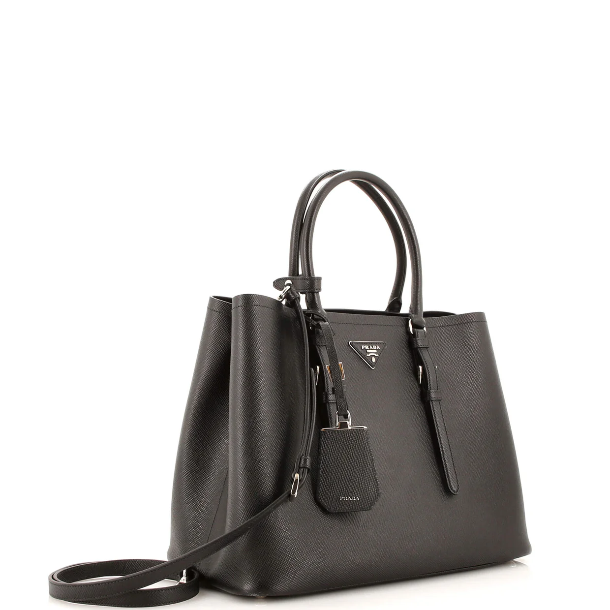 Belted Strap Cuir Double Tote Saffiano Leather Medium - Deep Luxury