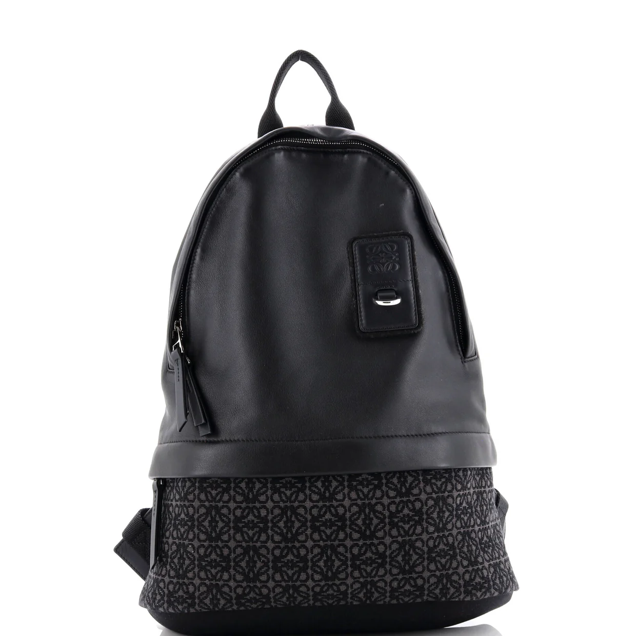 Round Slim Backpack Leather and Anagram Jacquard - Deep Luxury