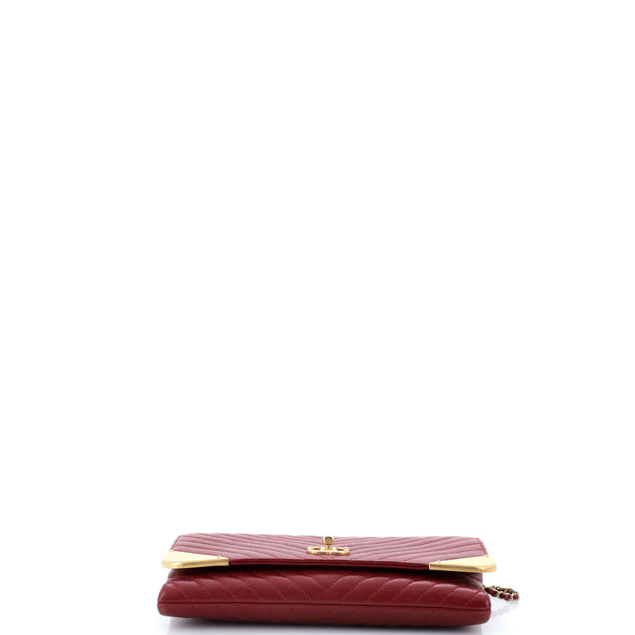 Rock The Corner Flap Clutch on Chain Chevron Calfskin - Deep Luxury