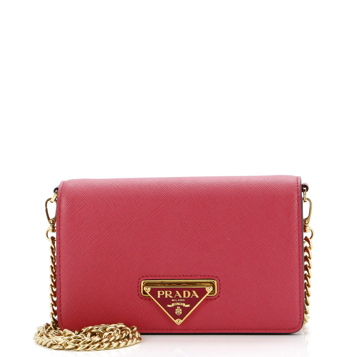 Flip Lock Wallet on Chain Clutch Saffiano Leather Small - Deep Luxury