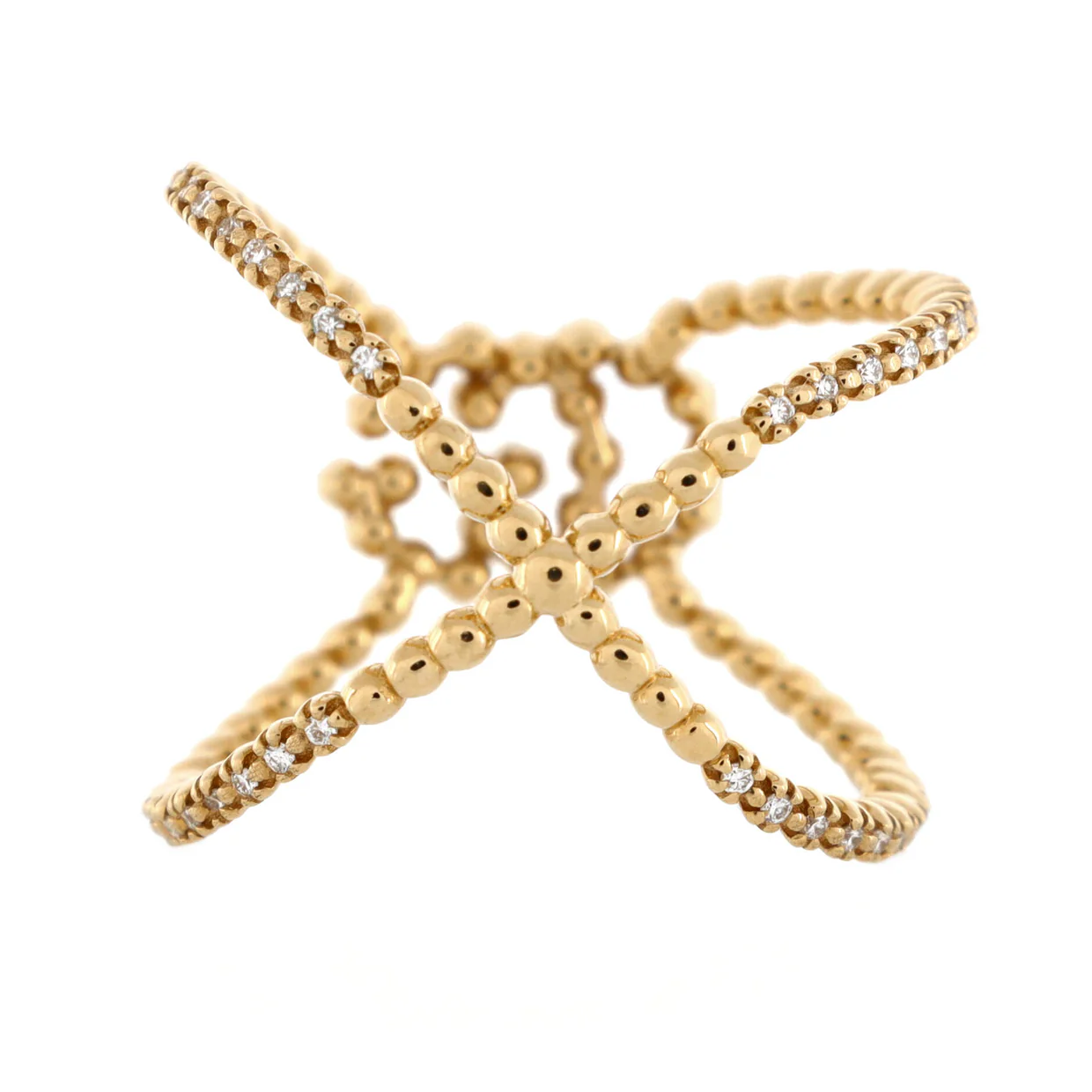 GG Running Cross Ring 18K Yellow Gold and Pave Diamonds - Deep Luxury