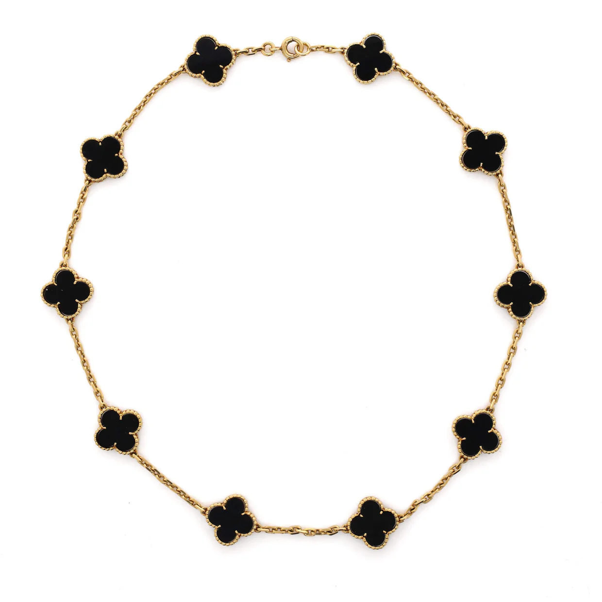 Vintage Alhambra 10 Motifs Necklace 18K Yellow Gold and Onyx - Deep Luxury