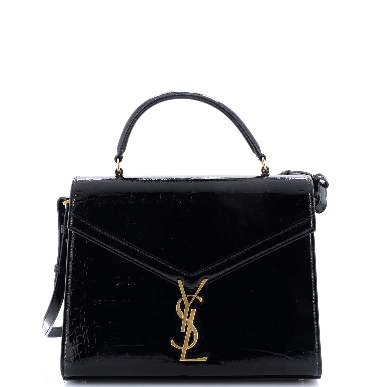 Cassandra Top Handle Bag Crocodile Embossed Leather Medium - Deep Luxury