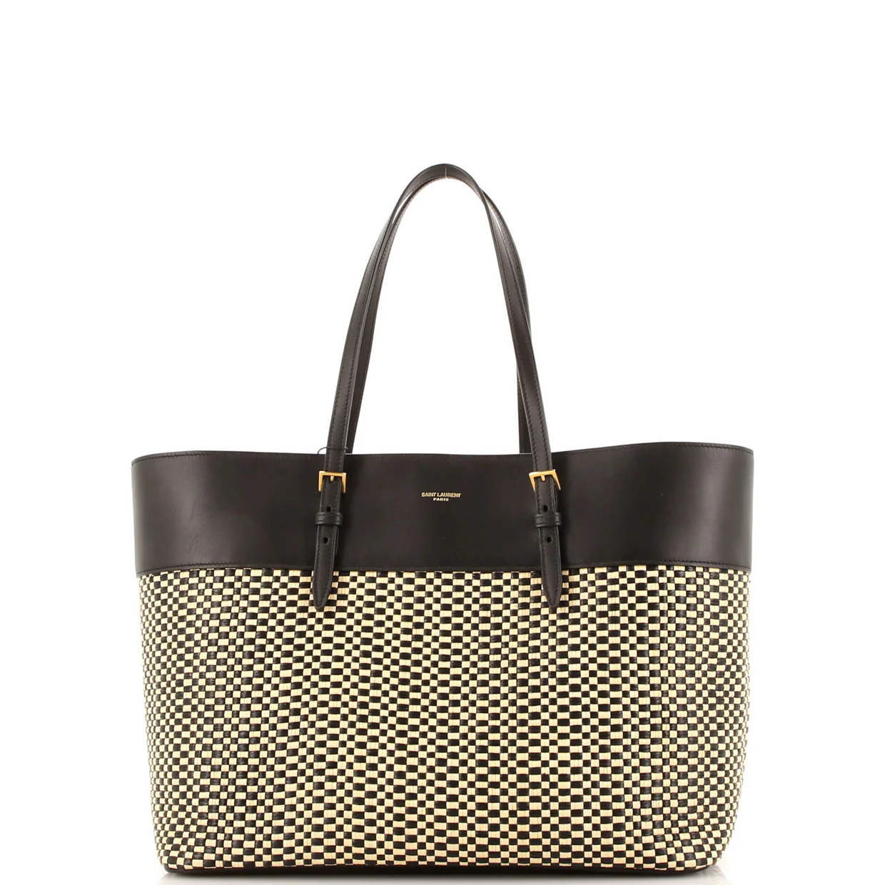 Shopper Tote Leather and Raffia - Deep Luxury