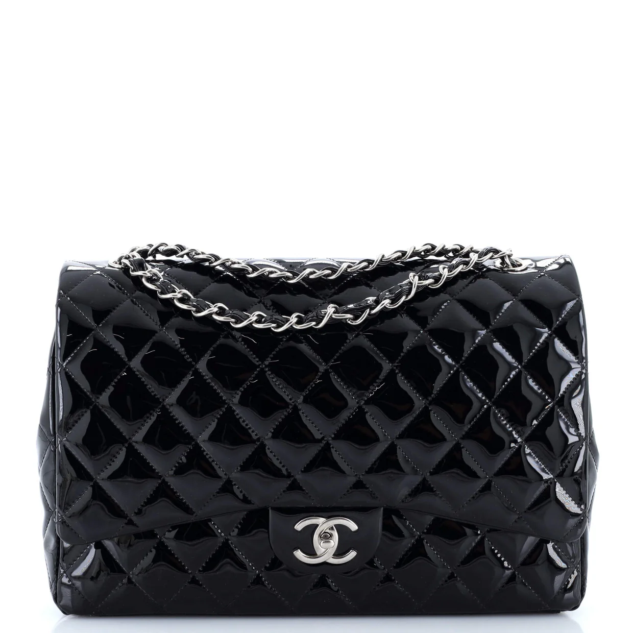 Classic Double Flap Bag Quilted Patent Maxi - Deep Luxury