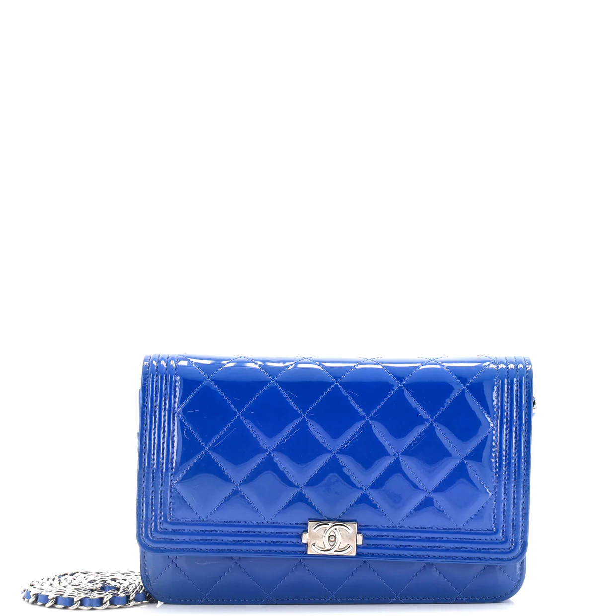 Boy Wallet on Chain Quilted Patent - Deep Luxury