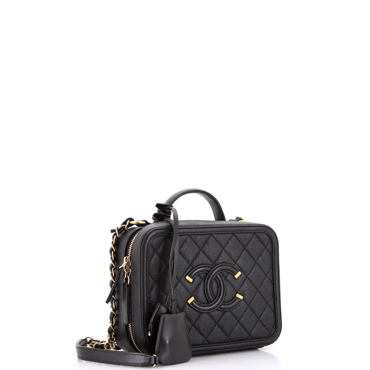 Filigree Vanity Case Quilted Caviar Medium - Deep Luxury