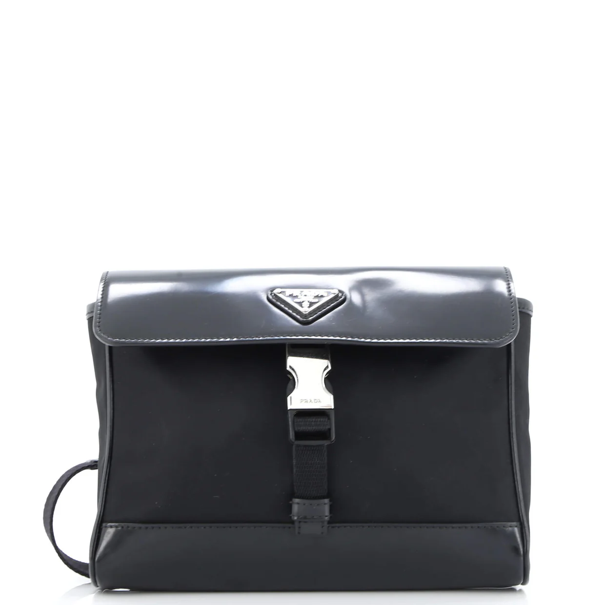 Buckle Flap Crossbody Bag Re-Nylon and Leather Small - Deep Luxury