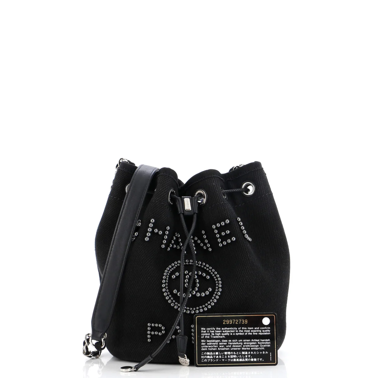 Deauville Drawstring Bucket Bag Pearl Embellished Canvas Small - Deep Luxury