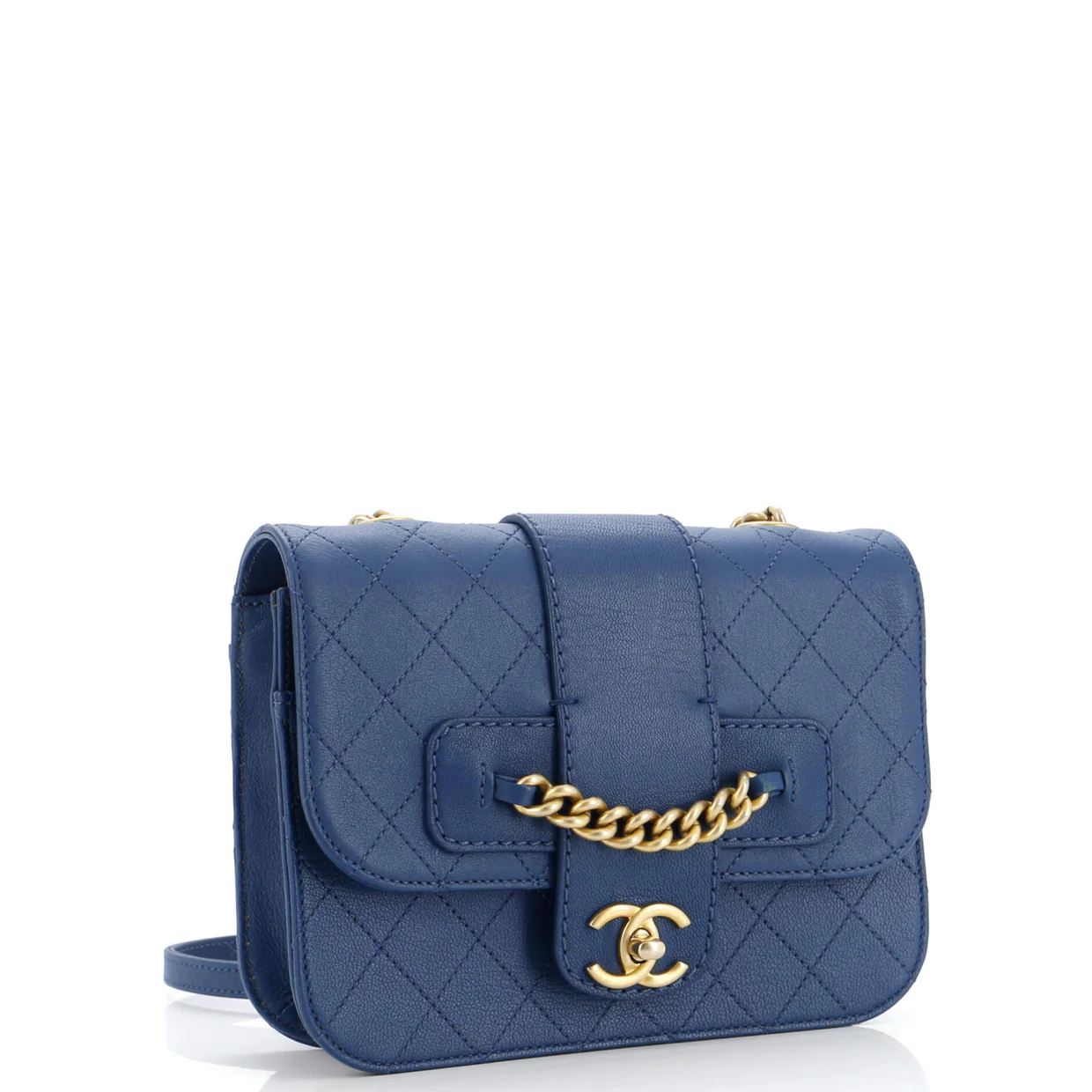 Front Chain Flap Bag Quilted Sheepskin Medium - Deep Luxury