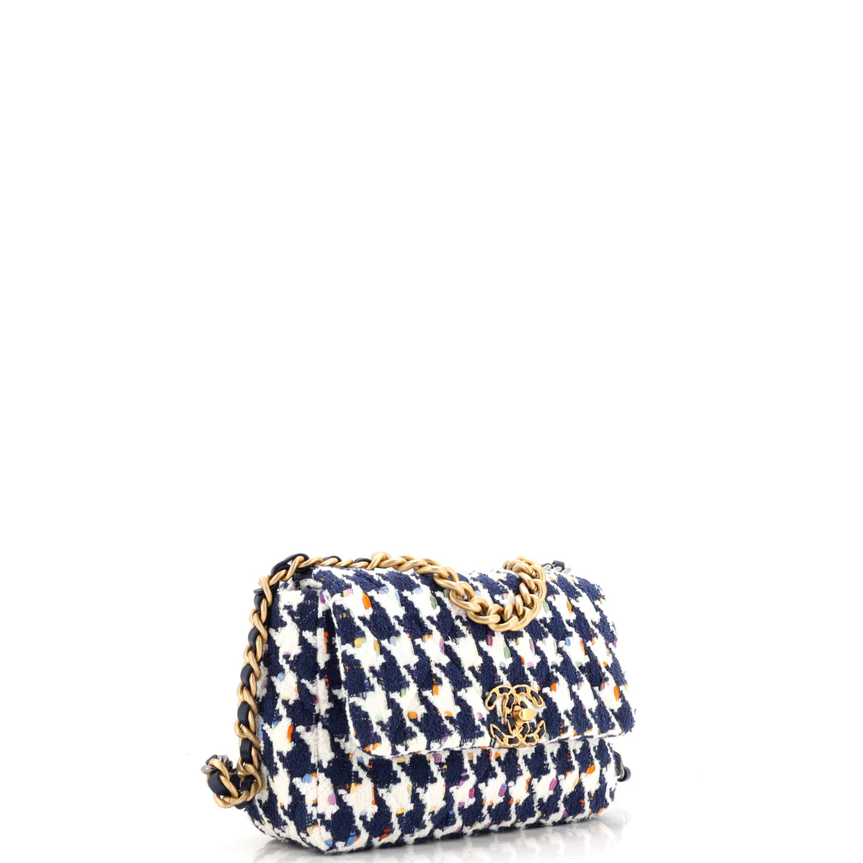 19 Flap Bag Quilted Houndstooth Tweed and Ribbon Medium - Deep Luxury