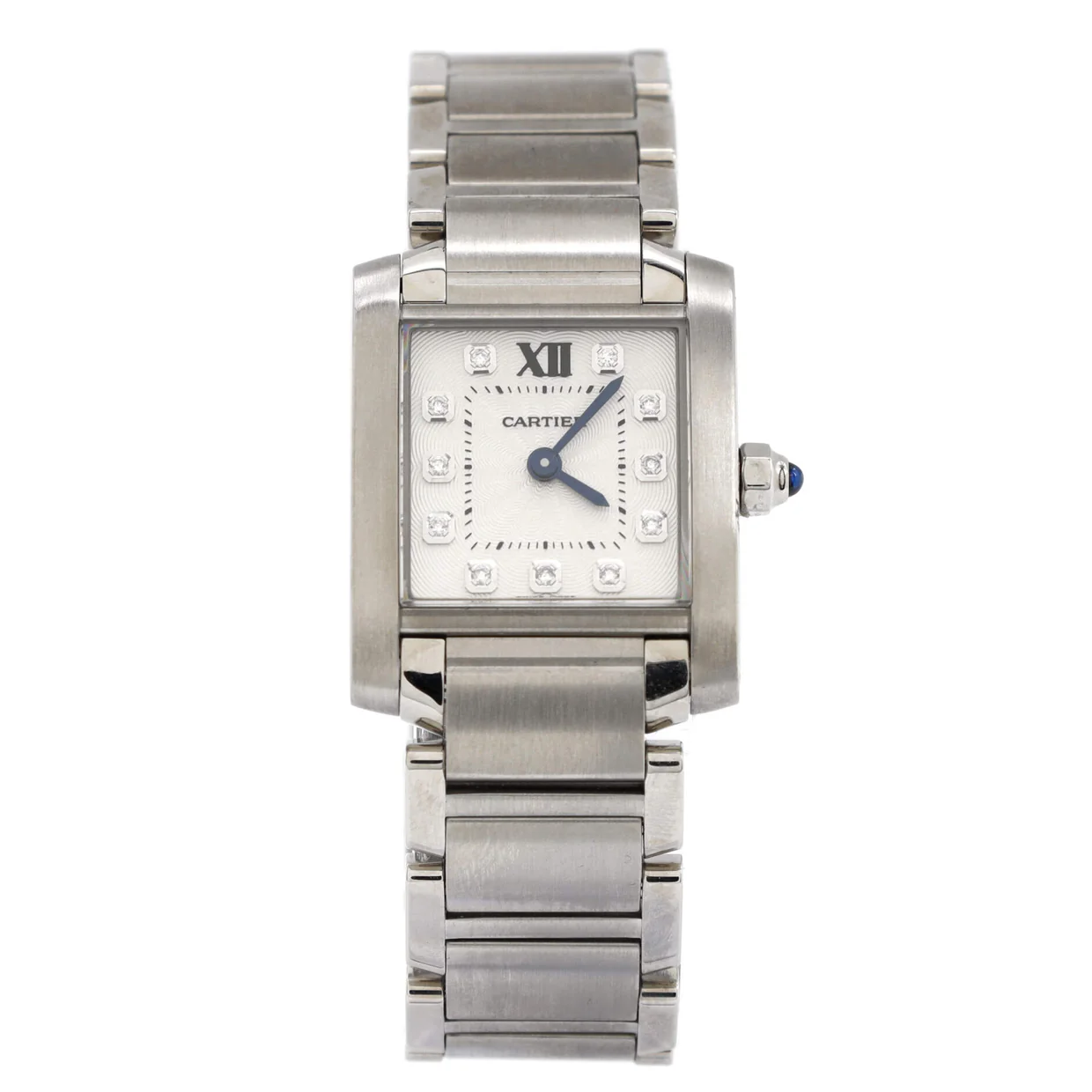 Tank Francaise Quartz Watch Stainless Steel with Diamond Markers 25 - Deep Luxury