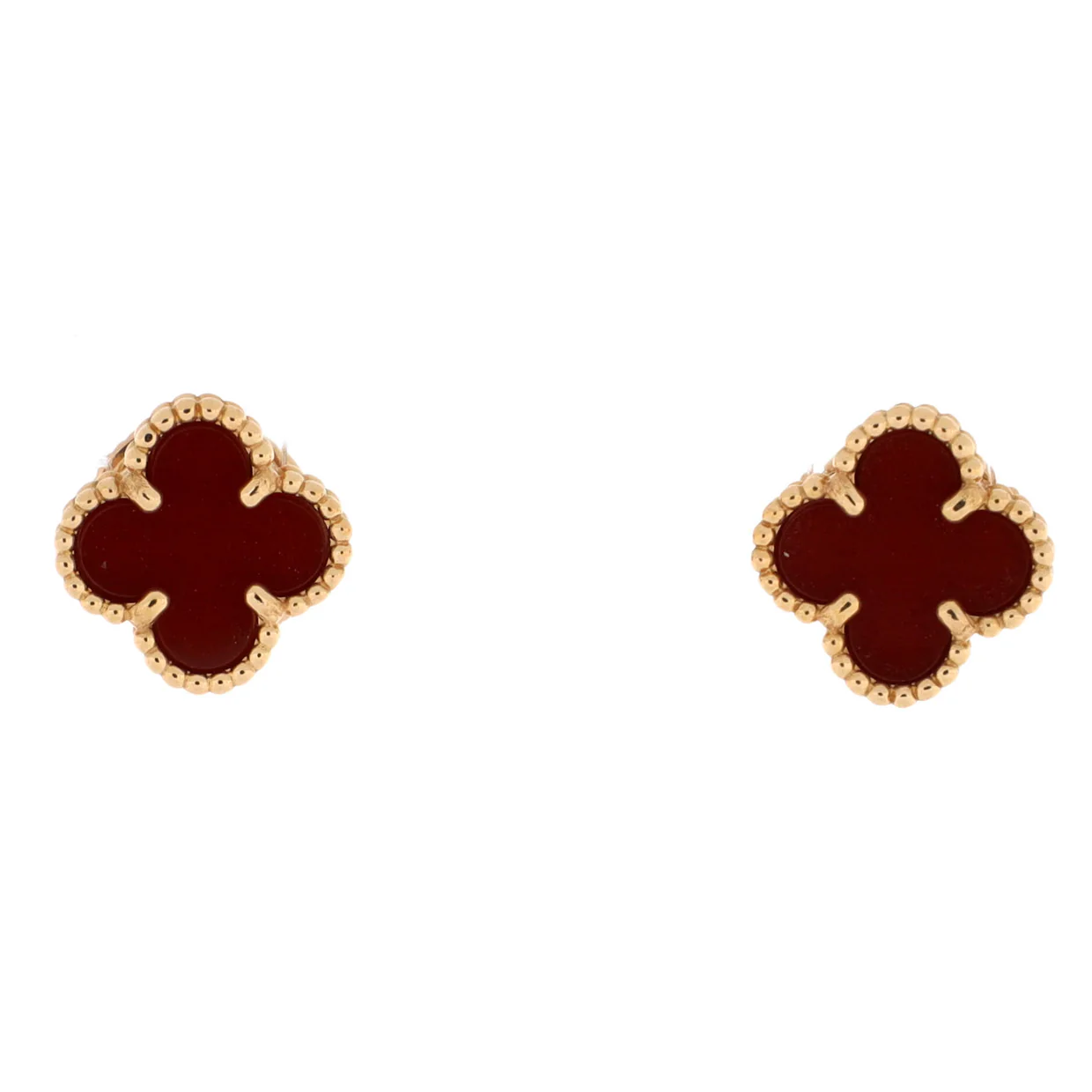 Sweet Alhambra Stud Earrings 18K Rose Gold and Carnelian - Deep Luxury
