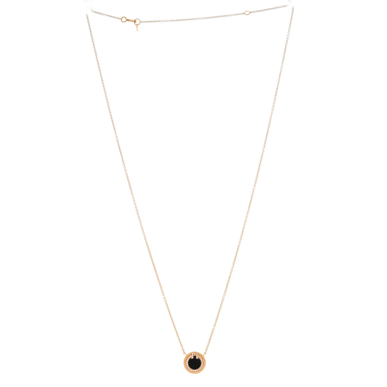 T Circle Pendant Necklace 18K Rose Gold with Onyx and Diamonds Small - Deep Luxury