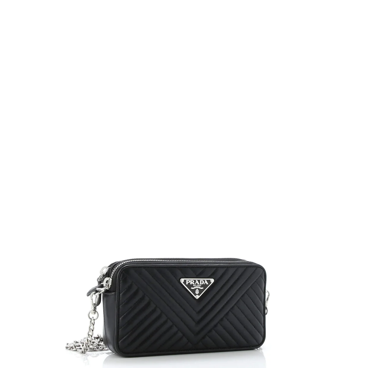 Double Zip Wallet on Chain Crossbody Chevron Leather Mini - Deep Luxury