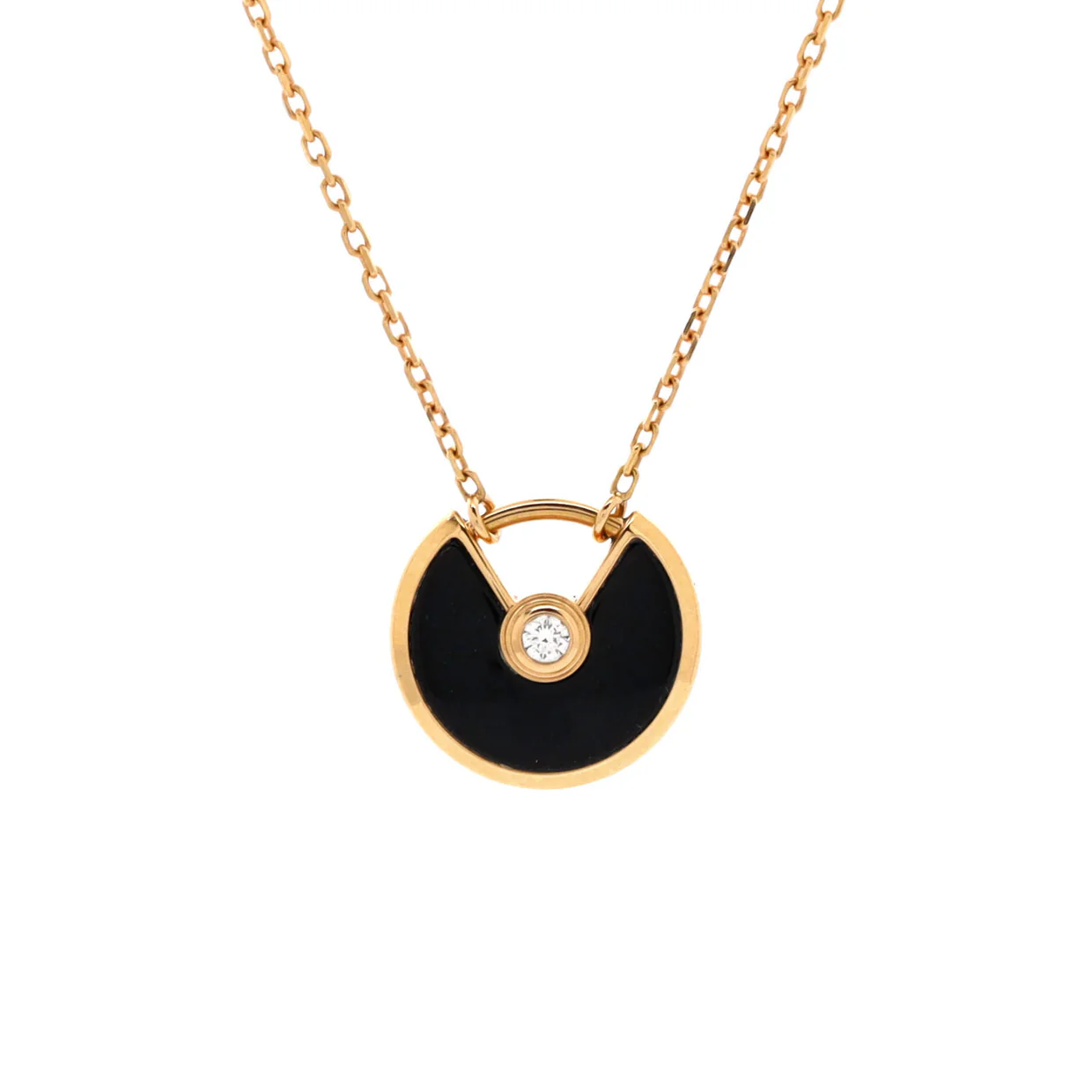 Amulette de Cartier Pendant Necklace 18K Rose Gold with Onyx and Diamond XS - Deep Luxury