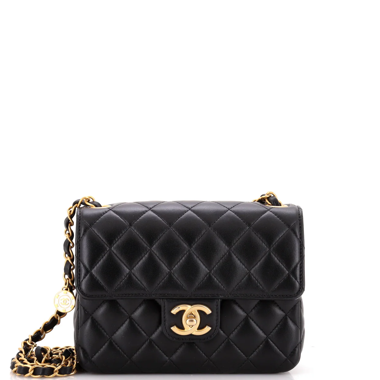 Casino Royale Charms Square Flap Bag Quilted Lambskin with Enamel Small - Deep Luxury