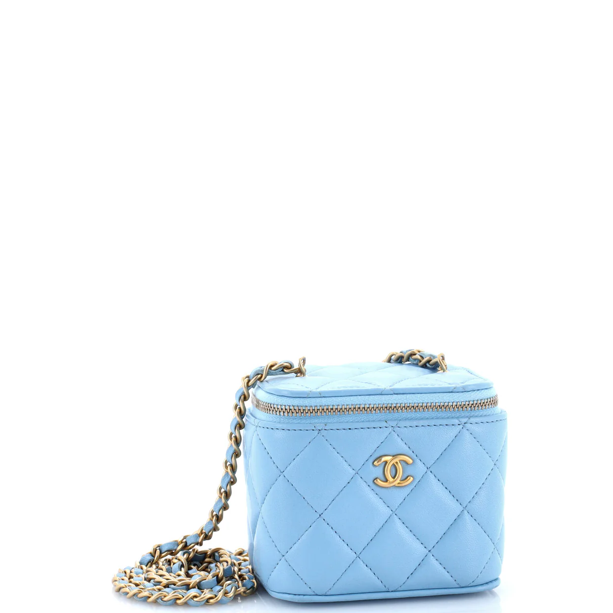 Pearl Crush Vanity Case with Chain Quilted Lambskin Mini - Deep Luxury