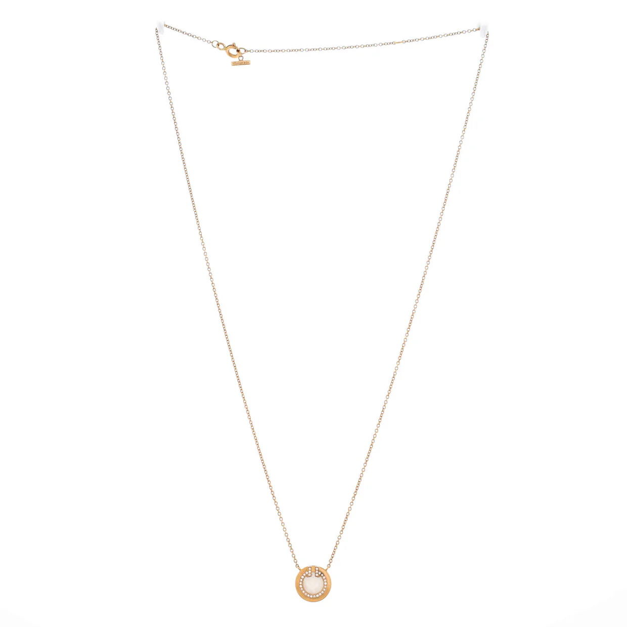 T Circle Pendant Necklace 18K Rose Gold with Diamonds and Mother Of Pearl Small - Deep Luxury