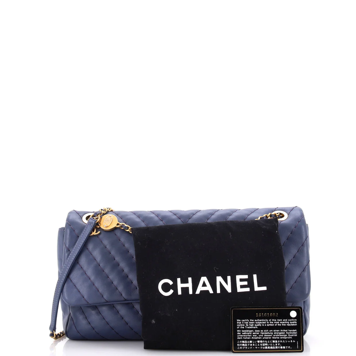 Medallion Charm Flap Bag Chevron Calfskin Jumbo - Deep Luxury