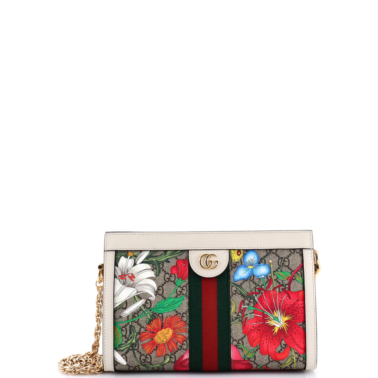 Ophidia Chain Shoulder Bag Flora GG Coated Canvas Small - Deep Luxury