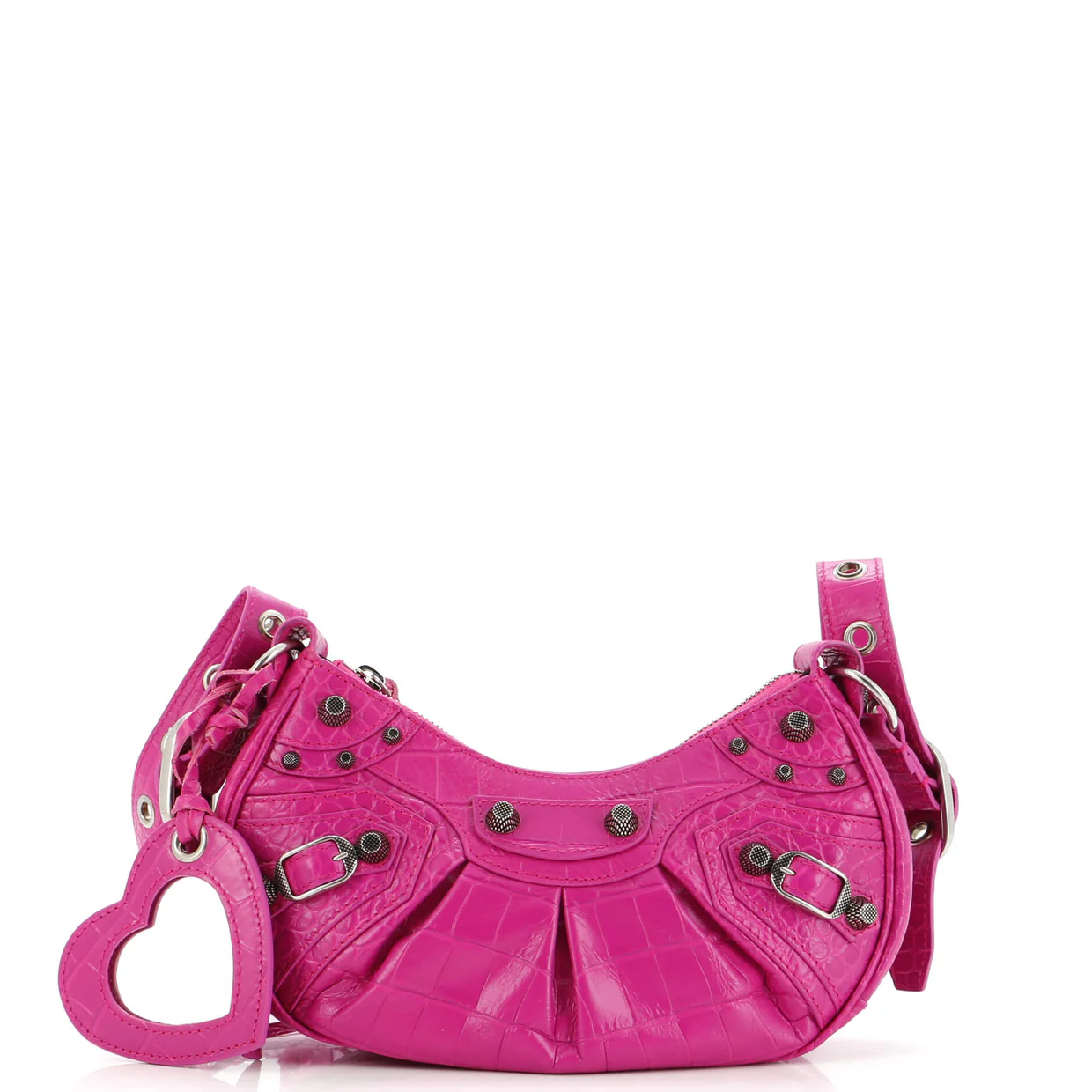 Le Cagole Giant Studs Shoulder Bag Crocodile Embossed Leather XS - Deep Luxury