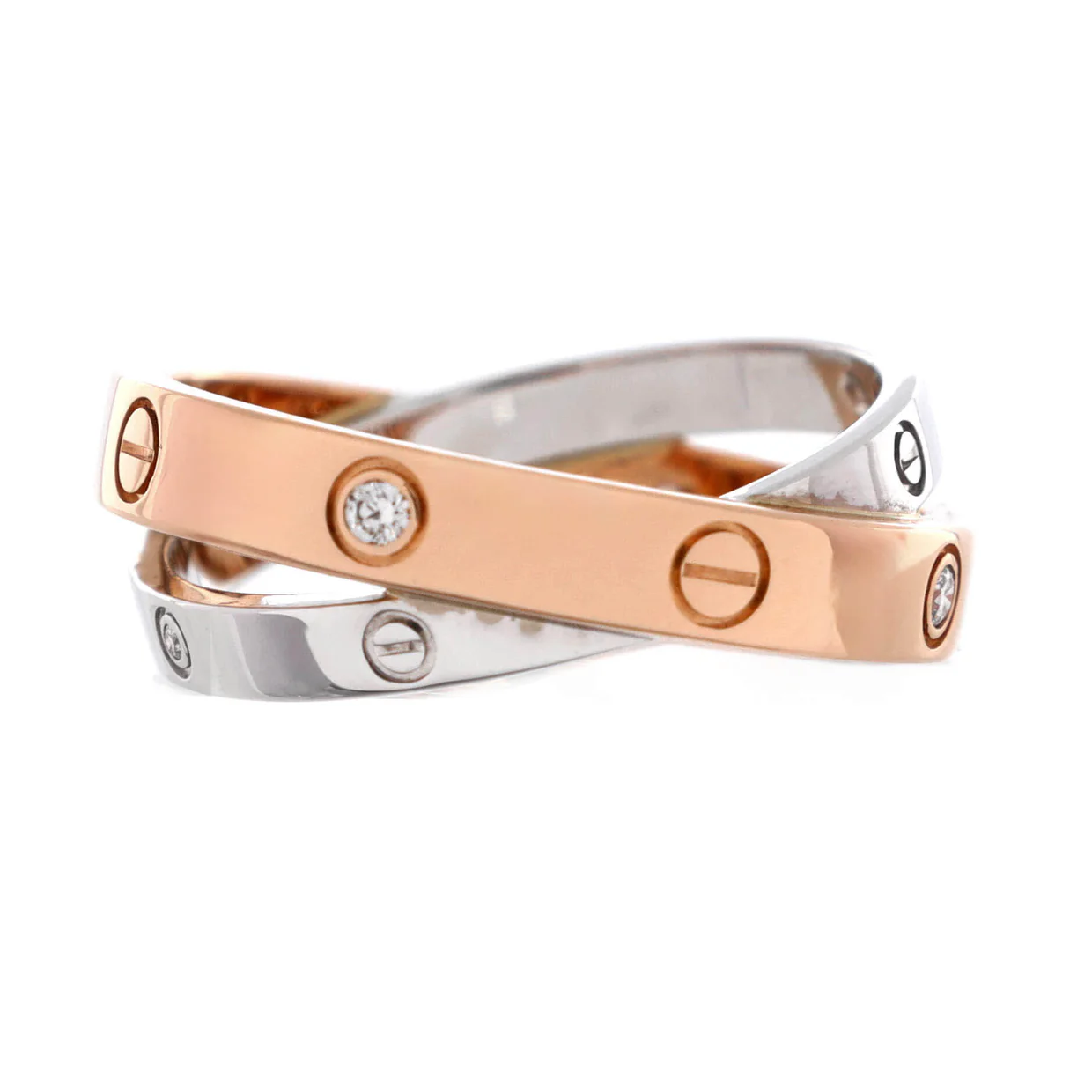 Love 6 Diamonds Double Ring 18K Rose Gold and 18K White Gold with Diamonds - Deep Luxury