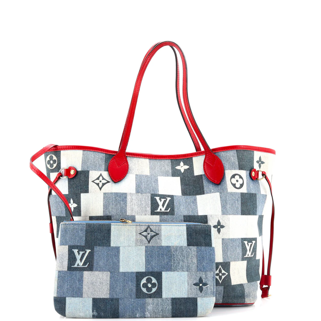 Neverfull Tote Damier and Monogram Patchwork Denim MM - Deep Luxury