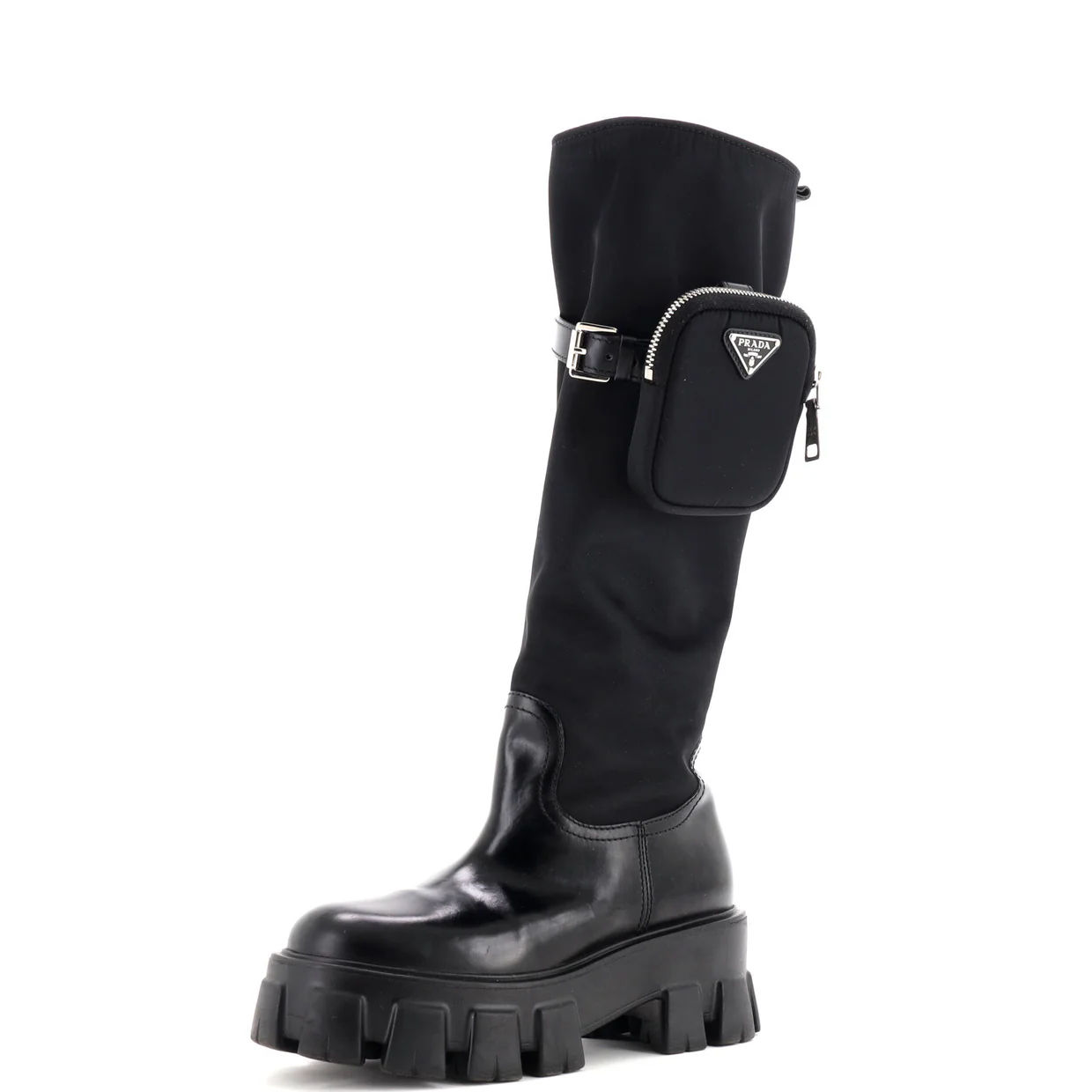 Women's Monolith Knee High Boots Nylon and Leather - Deep Luxury