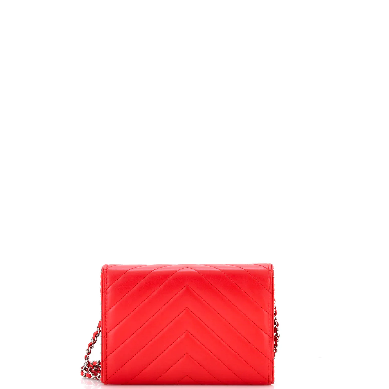 Wallet on Chain Chevron Lambskin with Studded Detail Mini - Deep Luxury