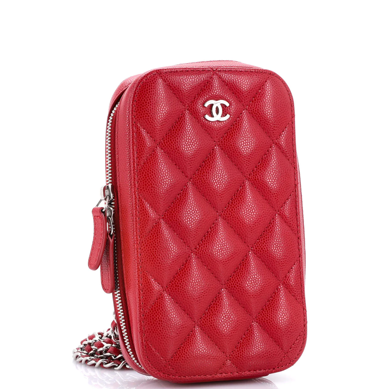 Zip Around Phone Case with Chain Quilted Caviar - Deep Luxury